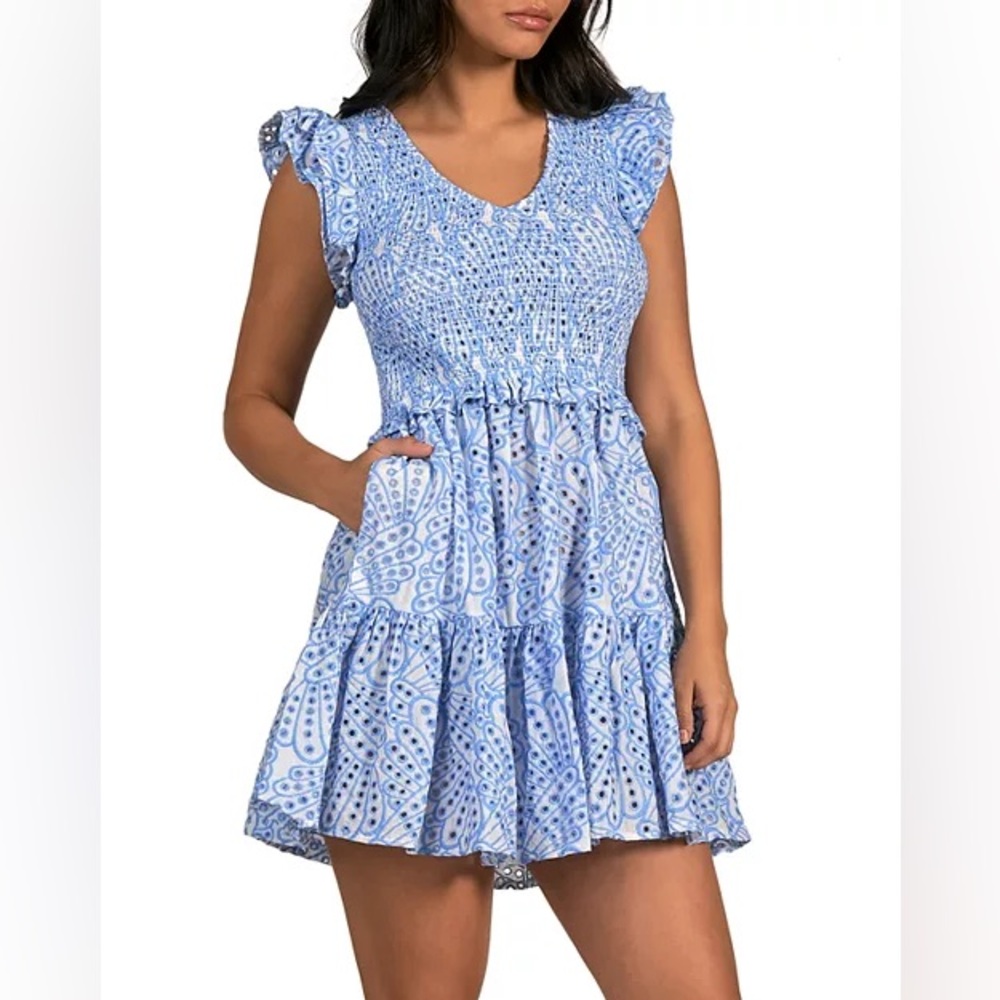 Elan Blue Smocked Ariel Dress Size Small - Picture 2 of 10